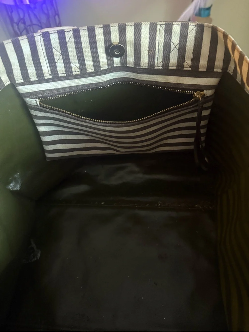 henri bendel Black and White Striped Canvas Tote